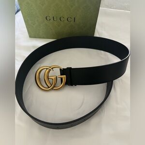 Brand New GG MARMONT LEATHER BELT WITH SHINY BUCKLE